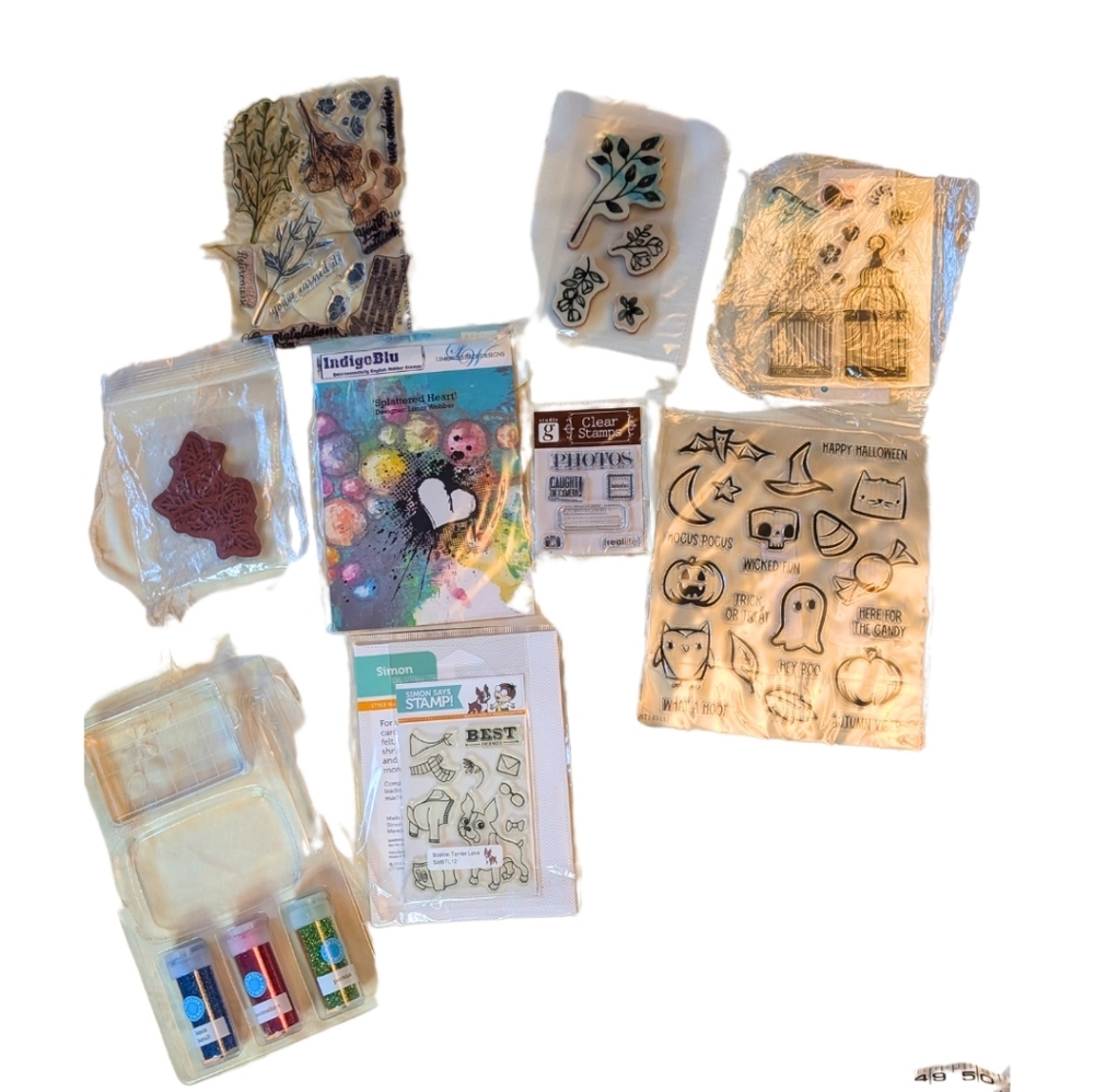 Assorted Craft Stamps and Glitter Lot EUC
